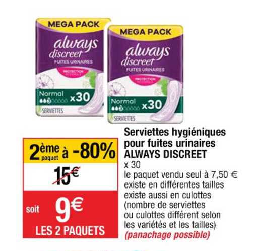serviettes hygiéniques pour fuites urinaires always discreet