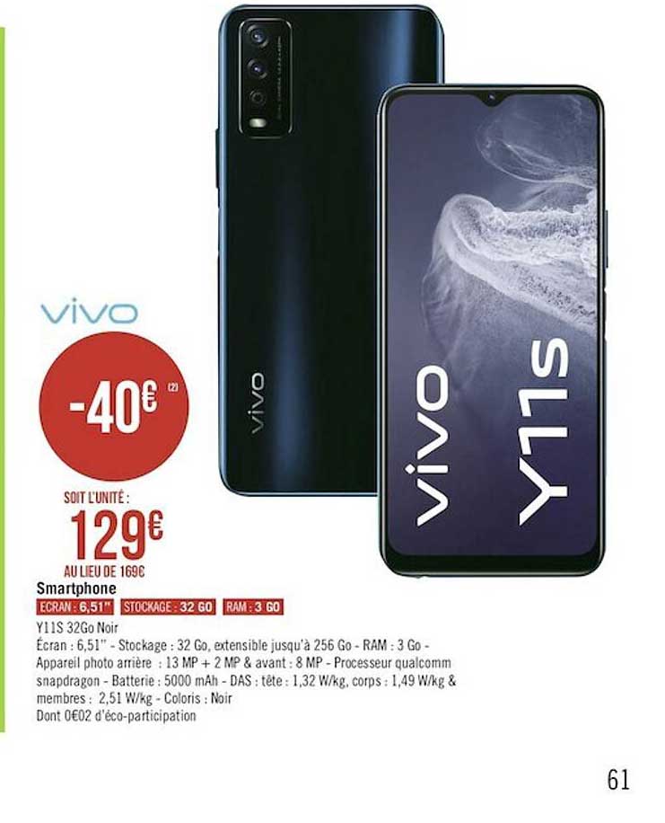 smartphone y11s 32go noir vivo