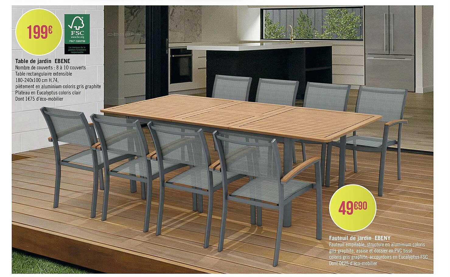 table de jardin ébène, fauteuil de jardin ébény