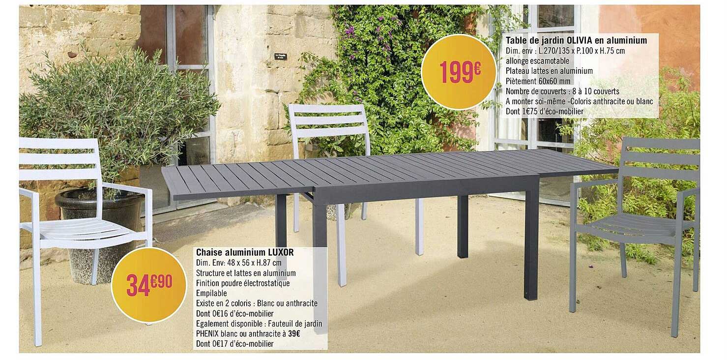 Table De Jardin Olivia En Aluminium, Chaise Aluminium Luxor