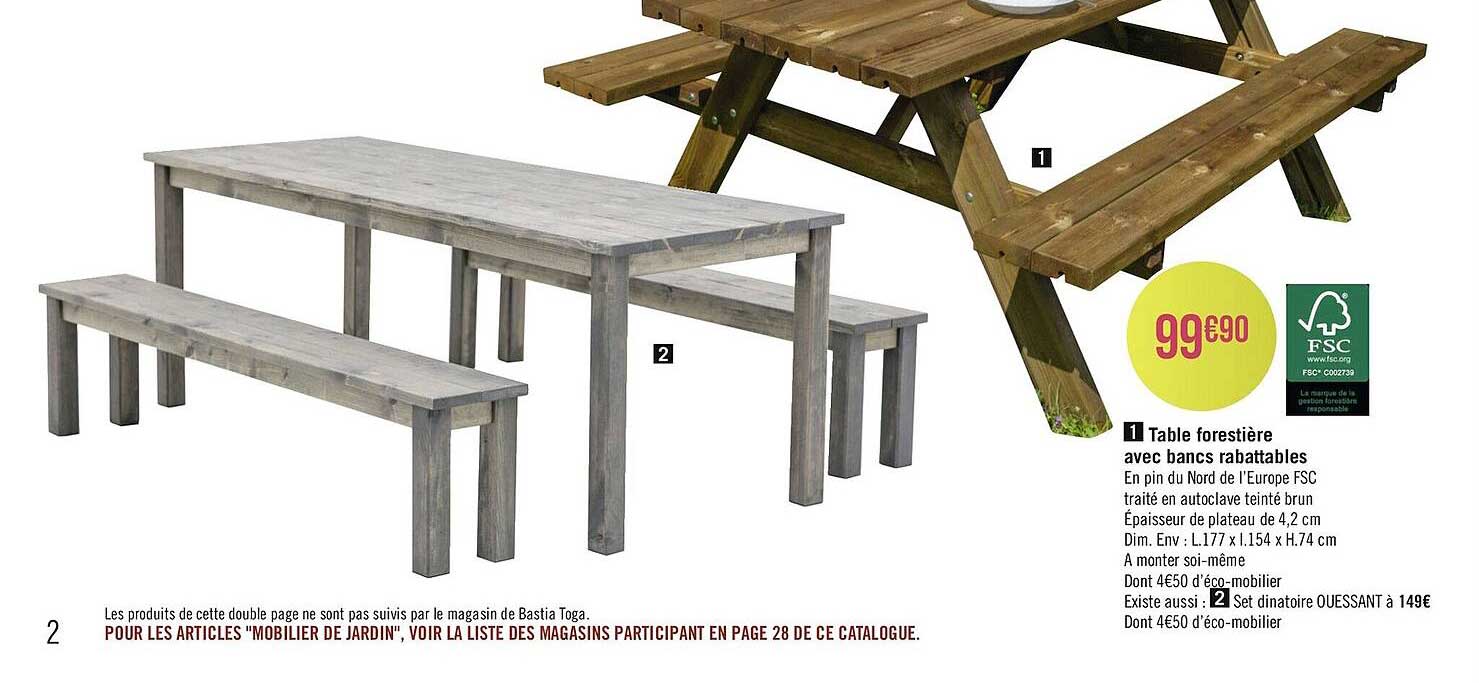 table forestière avec banc rabattables