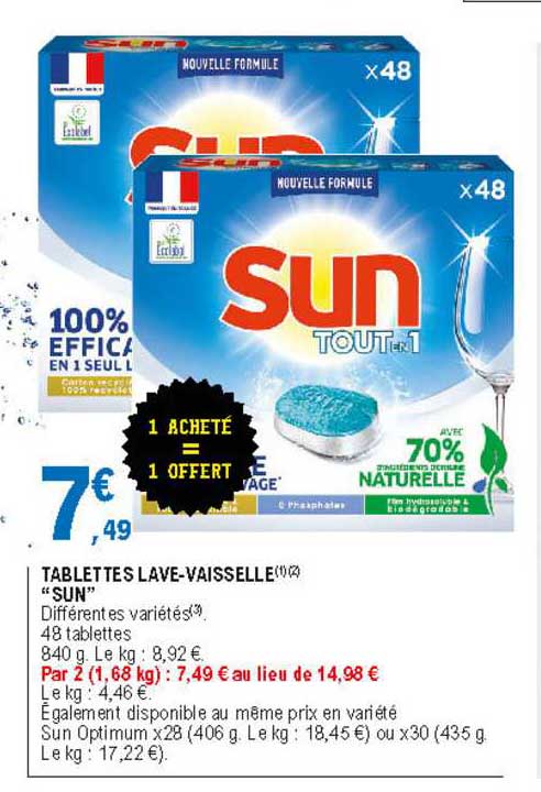 tablettes lave-vaisselle "sun"