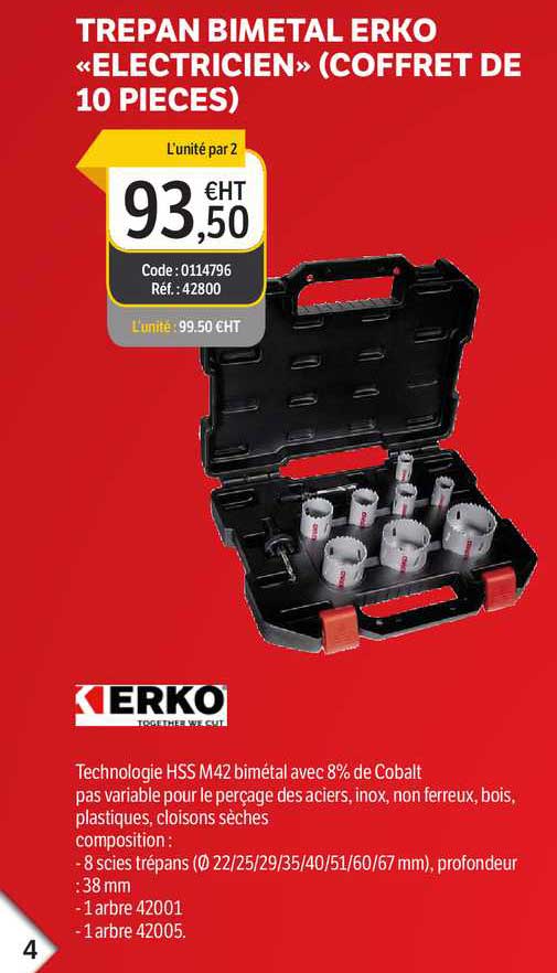 Trepan Bimetal Erko Electricien Coffret De 10 Pièces