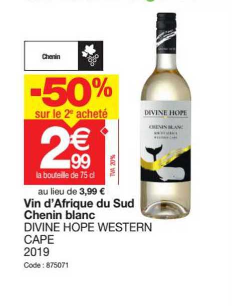 vin d'afrique du sud chenin blanc divine hope western cape 2019