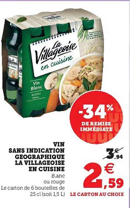 vin sans indication géographique la villageoise en cuisine