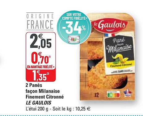 2 panés façon milanaise finement citronné le gaulois