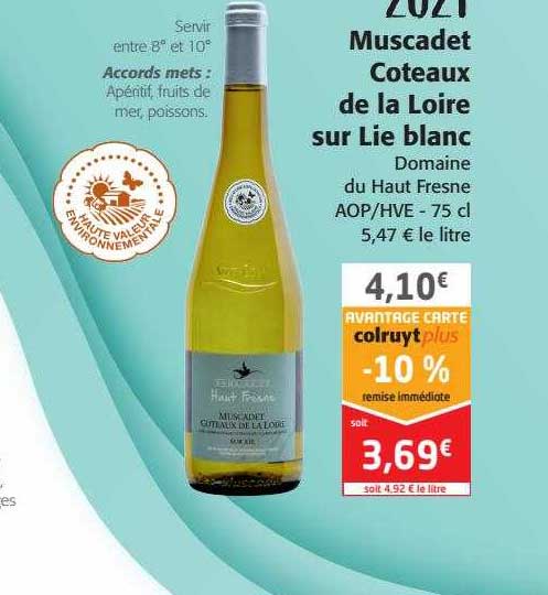 2021 muscadet coteaux de la loire sur lie blanc domaine du haut fresne aop hve