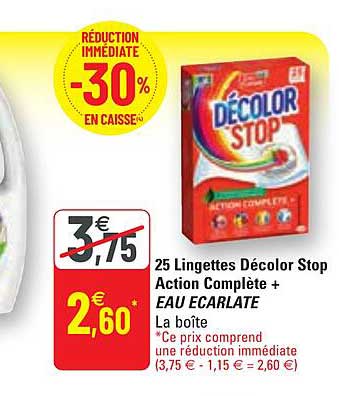 25 lingettes décolor stop action complète + eau écarlate