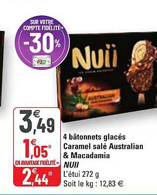 4 Bâtonnets Glacés Caramel Salé Australian & Macadamia Nuii