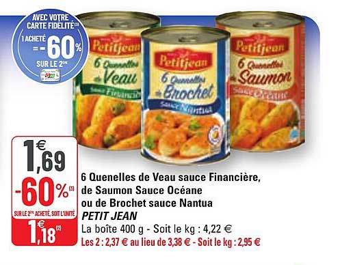 6 quenelles de veau sauce financière, de saumon sauce océane ou de brochet sauce nantua petit jean