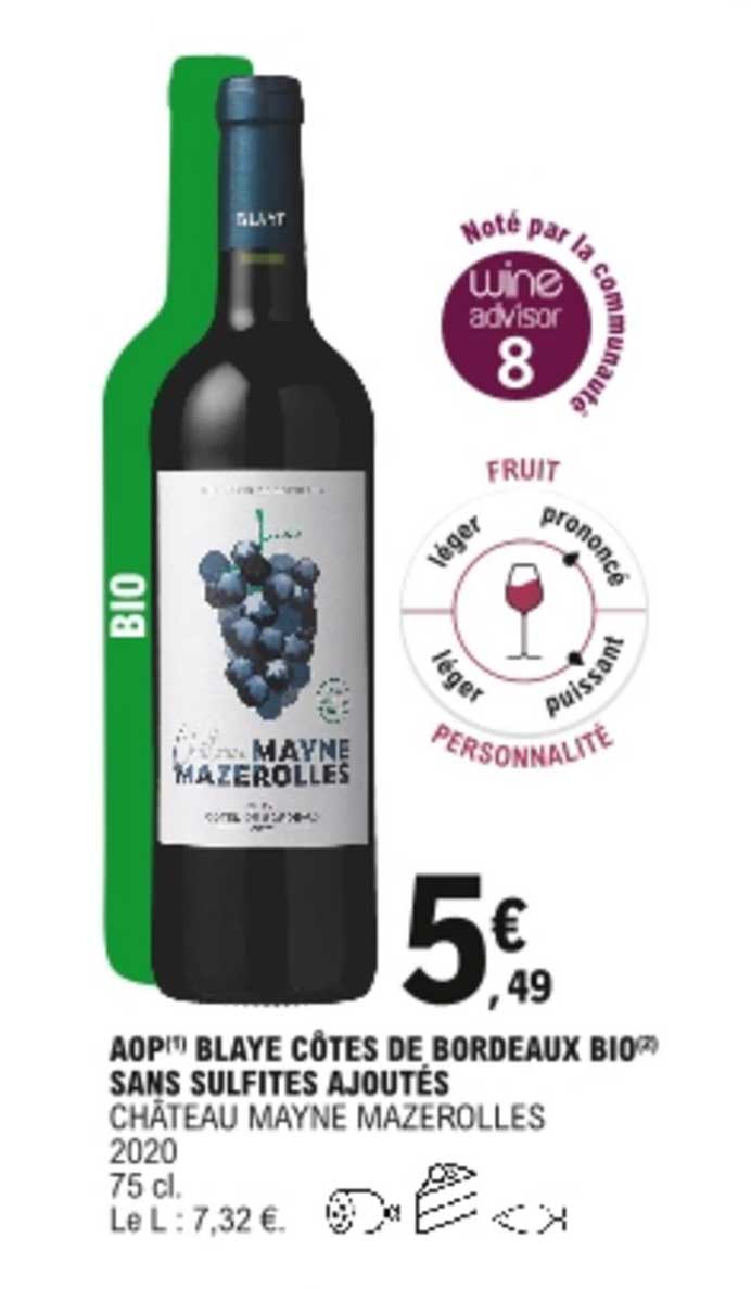 aop blaye côtes de bordeaux bio sans sulfites ajoutés château mayne mazerolles 2020