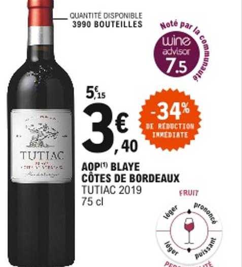 Aop Blaye Côtes De Bordeaux Tutiac 2019 -34% De Réduction Immédiate