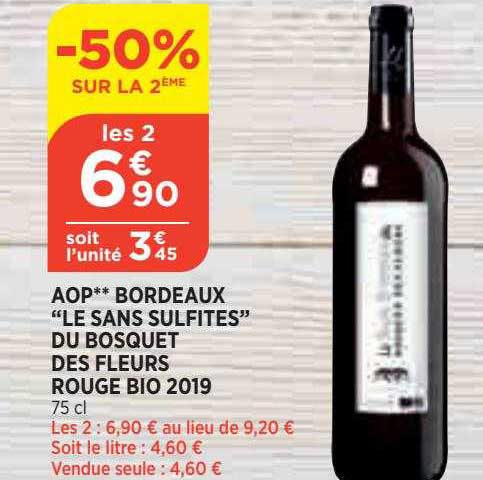 aop bordeaux "le sans sulfites" du bosquet des fleurs rouge bio 2019