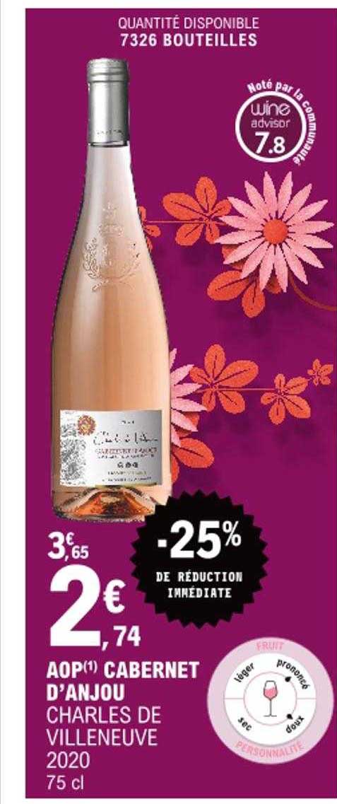 aop cabernet d'anjou charles de villeneuve -25% de réduction immédiate