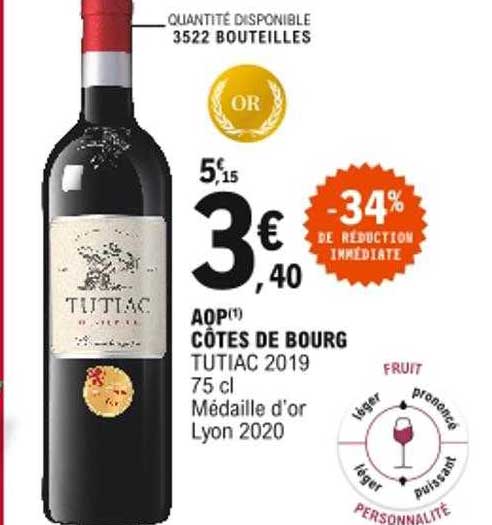 aop côtes de bourg tutiac 2019 -34% de réduction immédiate