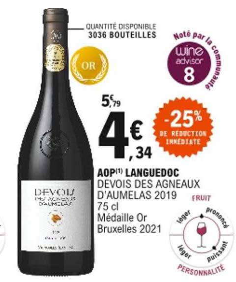 aop languedoc devois des agneaux d'aumelas 2019 -25% de réduction immédiate