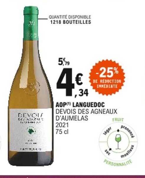 aop languedoc devois des agneaux d'aumelas 2021 -25% de réduction immédiate