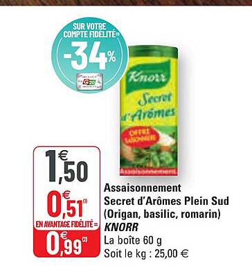 assaisonnement secret d'arômes plein sud (origan, basilic, romarin) knorr