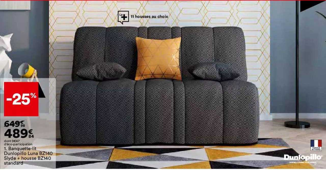 banquette-lit dunlopillo luna bz140 slide + housse bz140 standard