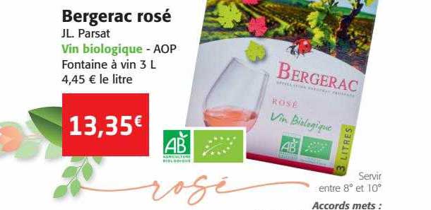 bergerac rosé jl. parsat vin biologique aop fontaine à vin