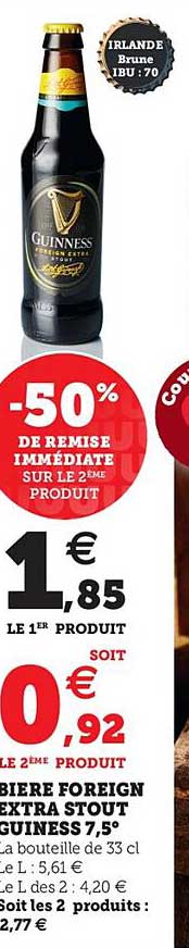 bière foreign extra stout guiness 7.5° -50% de remise immédiate sur le 2ème produit