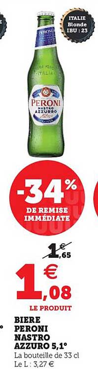 bière peroni nastro azzuro 5.1° -34% de remise immédiate