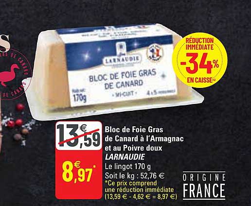 bloc de foie gras de canard à l'armagnac et au poivron doux larnaudie