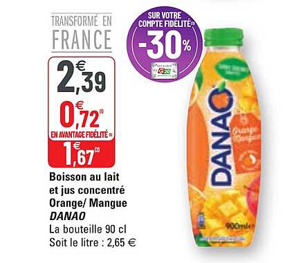 Boisson Au Lait Et Jus Concentré Orange - Mangue Danao