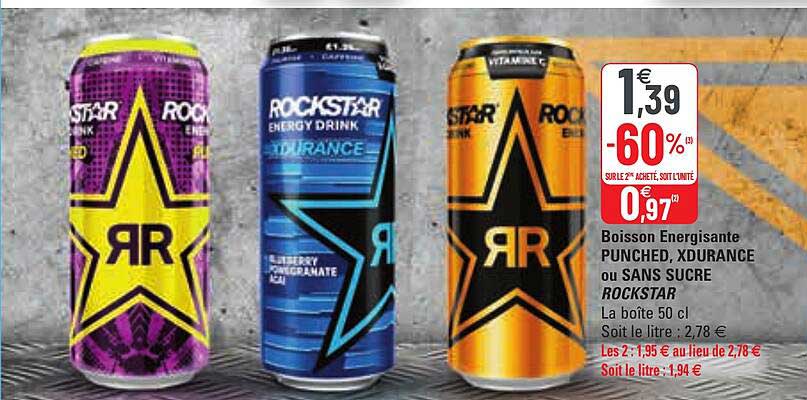 Boisson énergisante Punched, Xdurance Ou Sans Sucre Rockstar