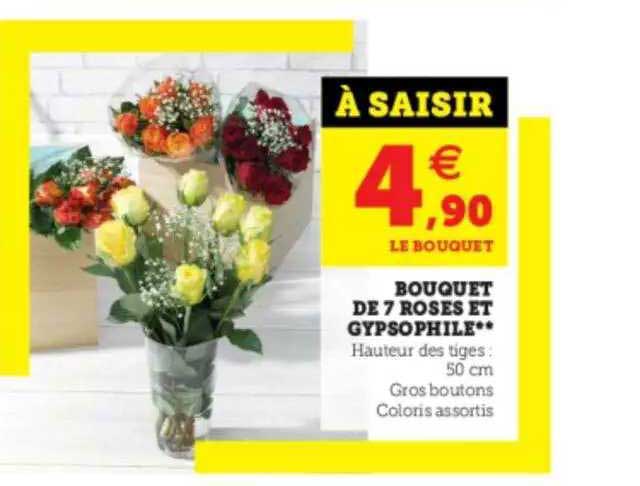 Bouquet De 7 Roses Et Gypsophile