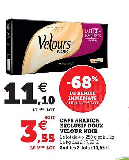 café arabica exclusif doux velour noir -68% de remise immédiate sur le 2ème lot