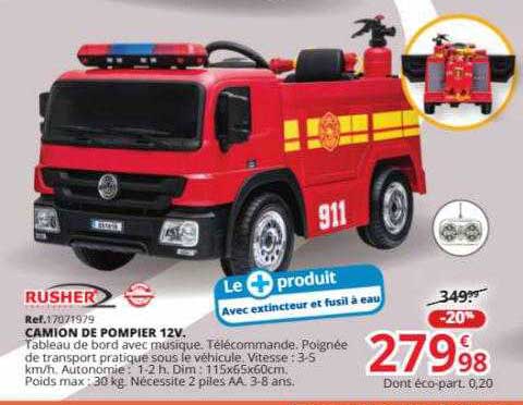 camion de pompier 12v rusher