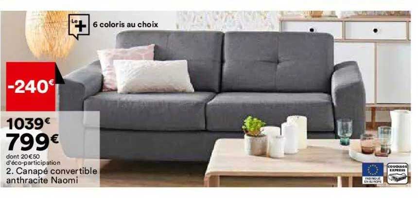 canapé convertible anthracite naomi