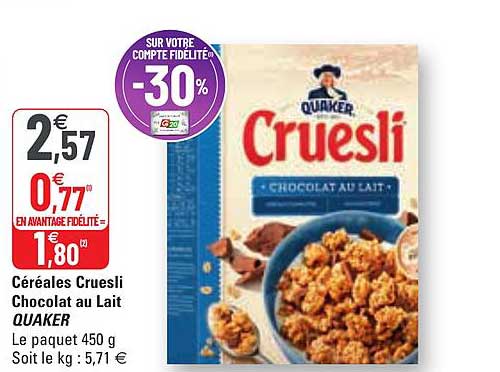 Céréales Cruesli Chocolat Au Lait Quaker