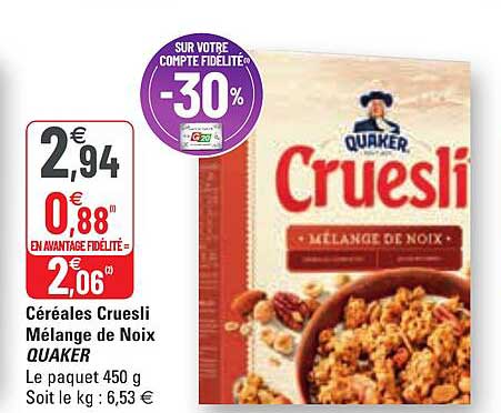 Céréales Cruesli Mélange De Noix Quaker