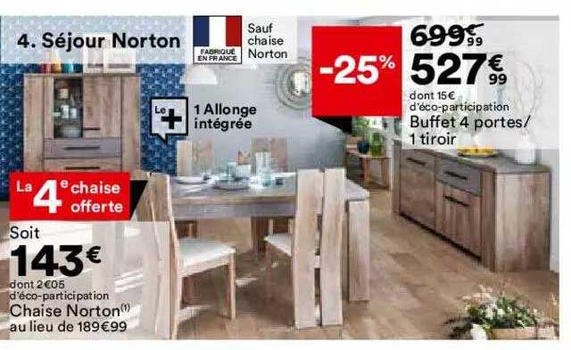 chaise norton, buffet 4 portes et 1 tiroir