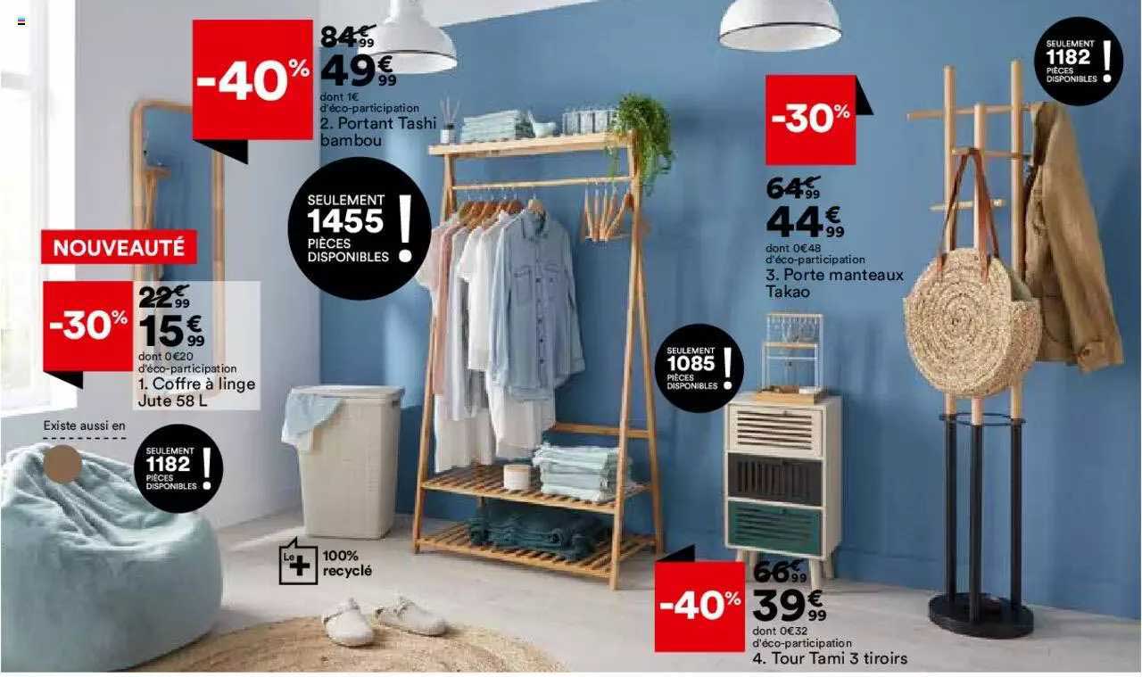 coffre à linge jute ou portant tashi bambou ou porte manteaux takao ou tour tami 3 tiroirs