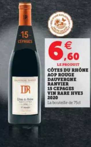 côtes du rhône aop rouge dauvergne ranvier 15 cepages vin rare hve3 2020