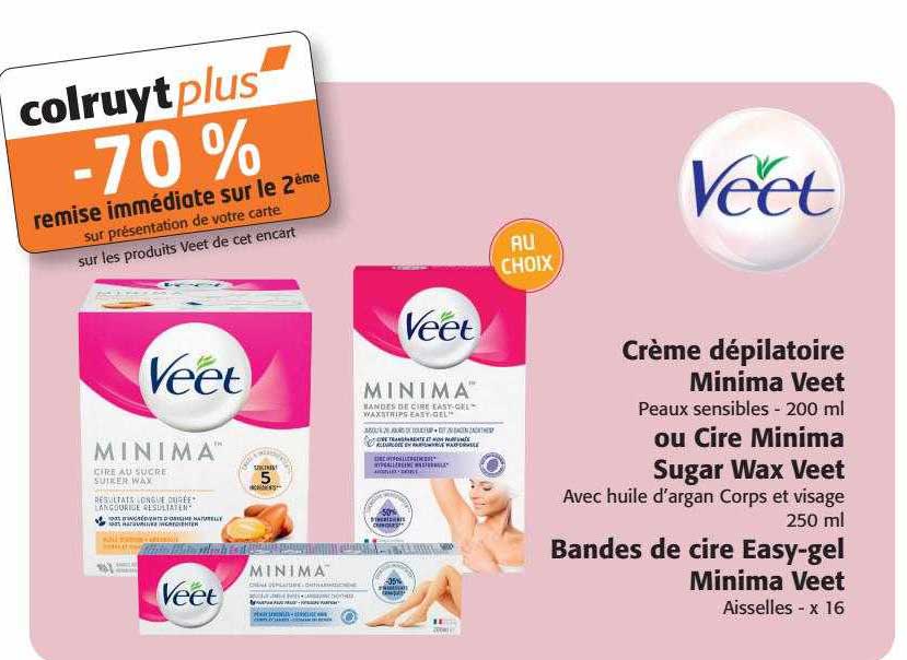 crème dépilatoire minima veet ou cire minima sugar wax veet, bandes de cire easy-gel minima veet