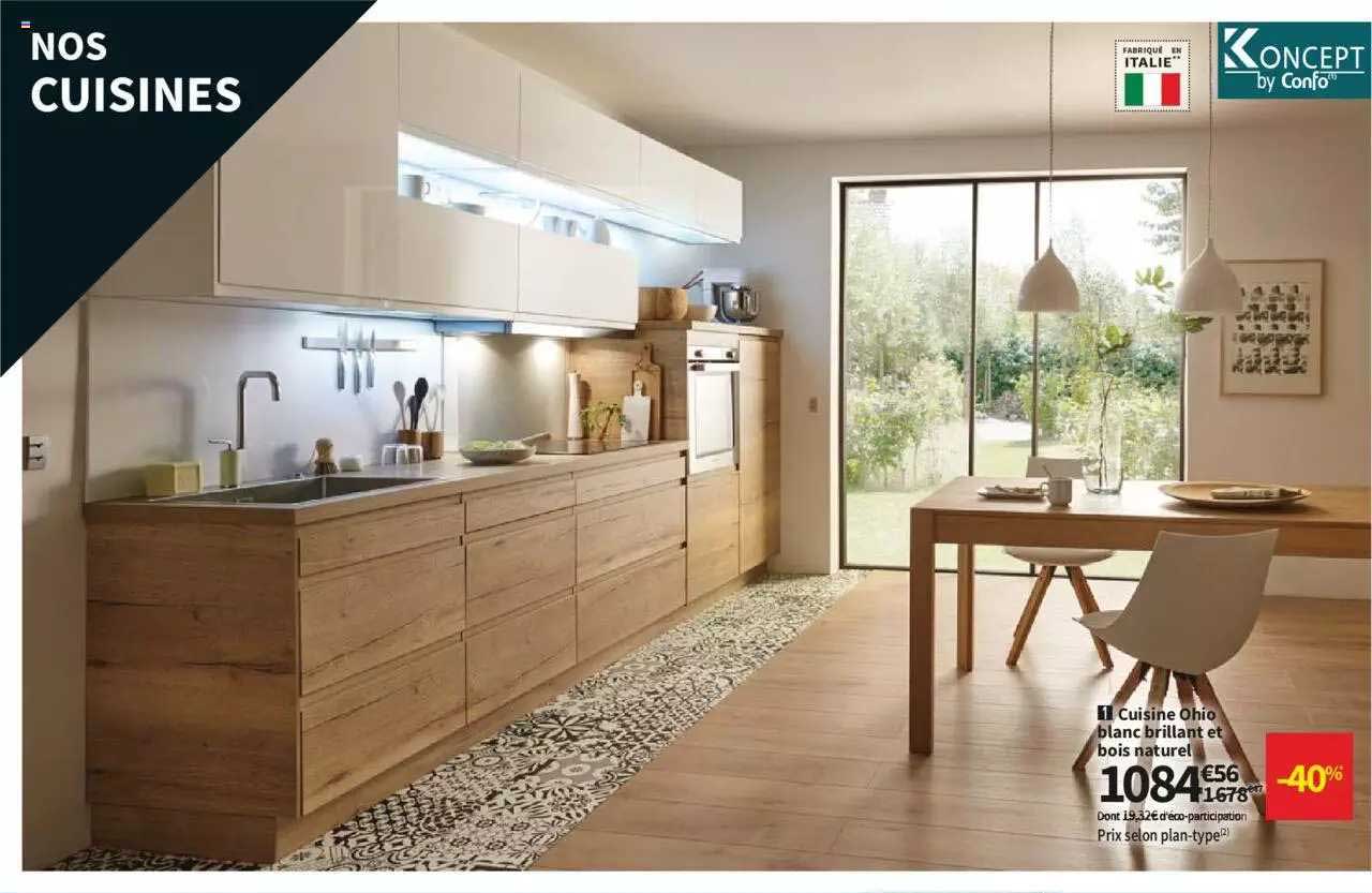 cuisine ohio blanc brillant et bois naturel