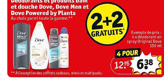 déodorants et produits bain et douche dove, dove ment et dove powered by plants