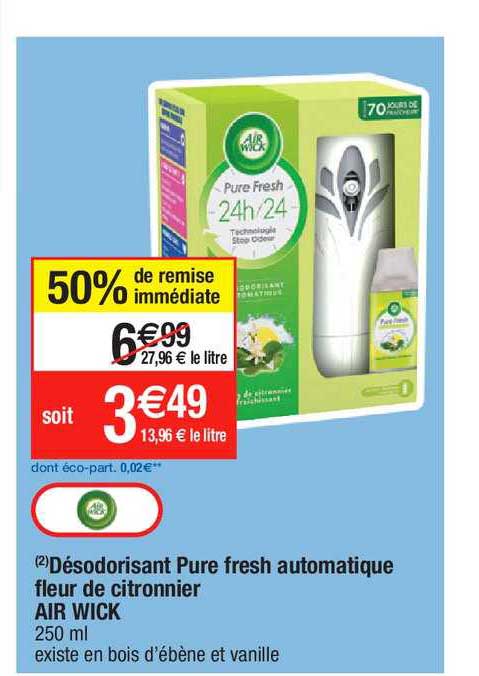 désodorisant pure fresh automatique fleur de citronnier air wick