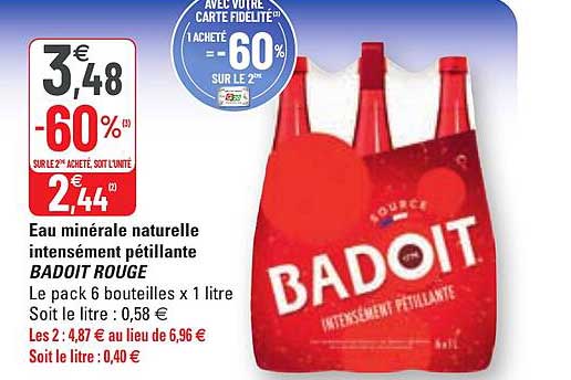 eau minérale naturelle intensément pétillante badoit rouge