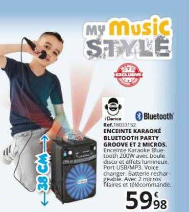enceinte karaoké bluetooth party groove et 2 micros