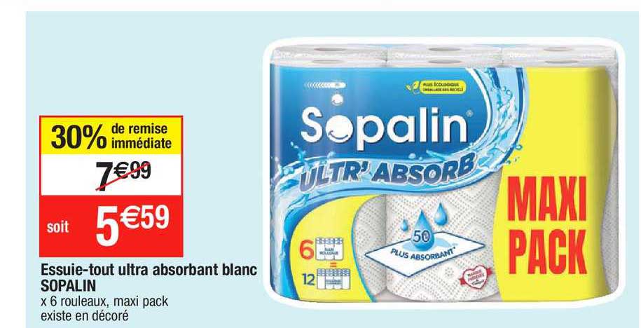 essuie-tout ultra absorbant blanc sopalin