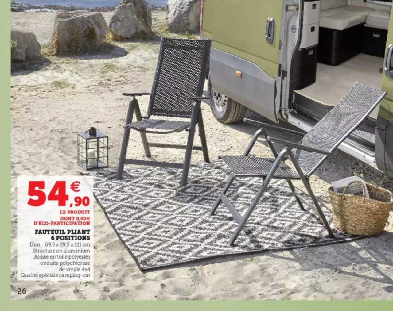 fauteil pliant 6 positions