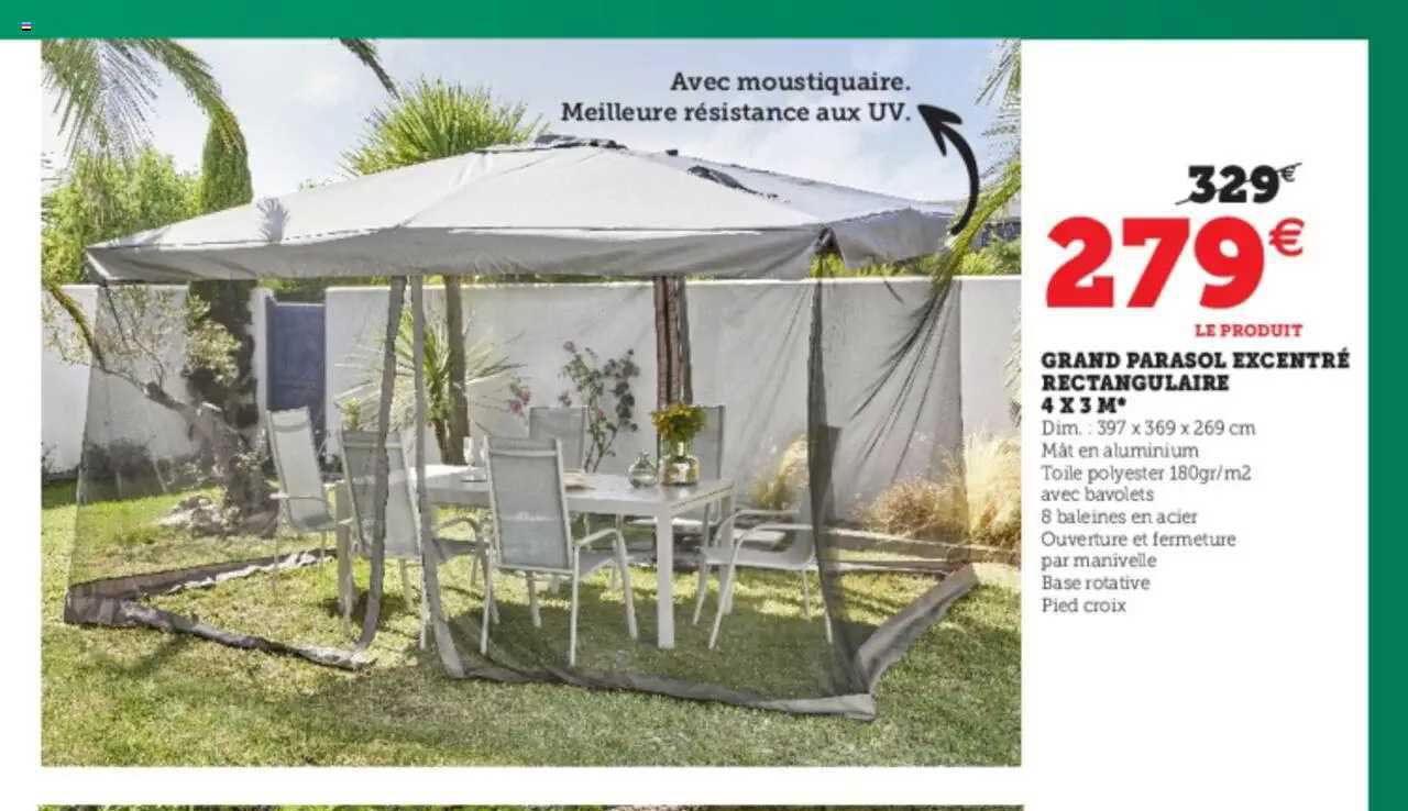 grand parasol excentré rectangulaire 4x3m