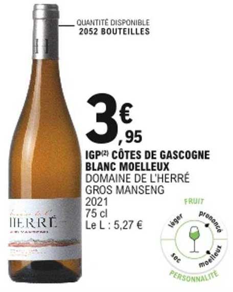 igp côtes de gascogne blanc moelleux domaine de l'herré gros manseng 2021