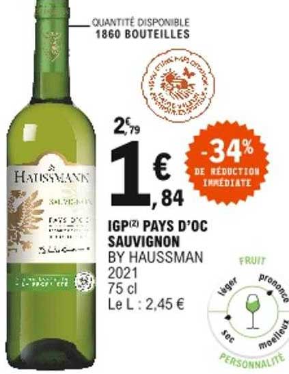Igp Pays D'oc Sauvignon By Haussman 2021 -34% De Réduction Immédiate