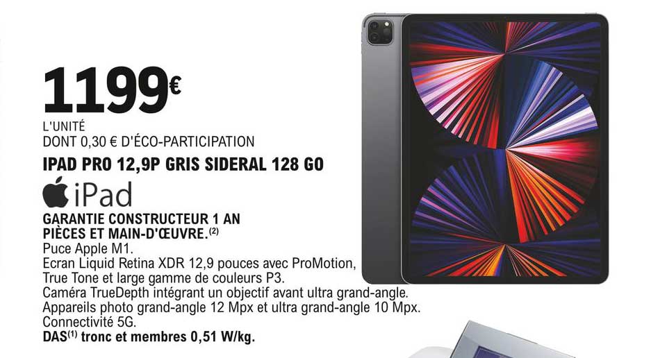 ipad pro 12,9p gris sidéral 128go